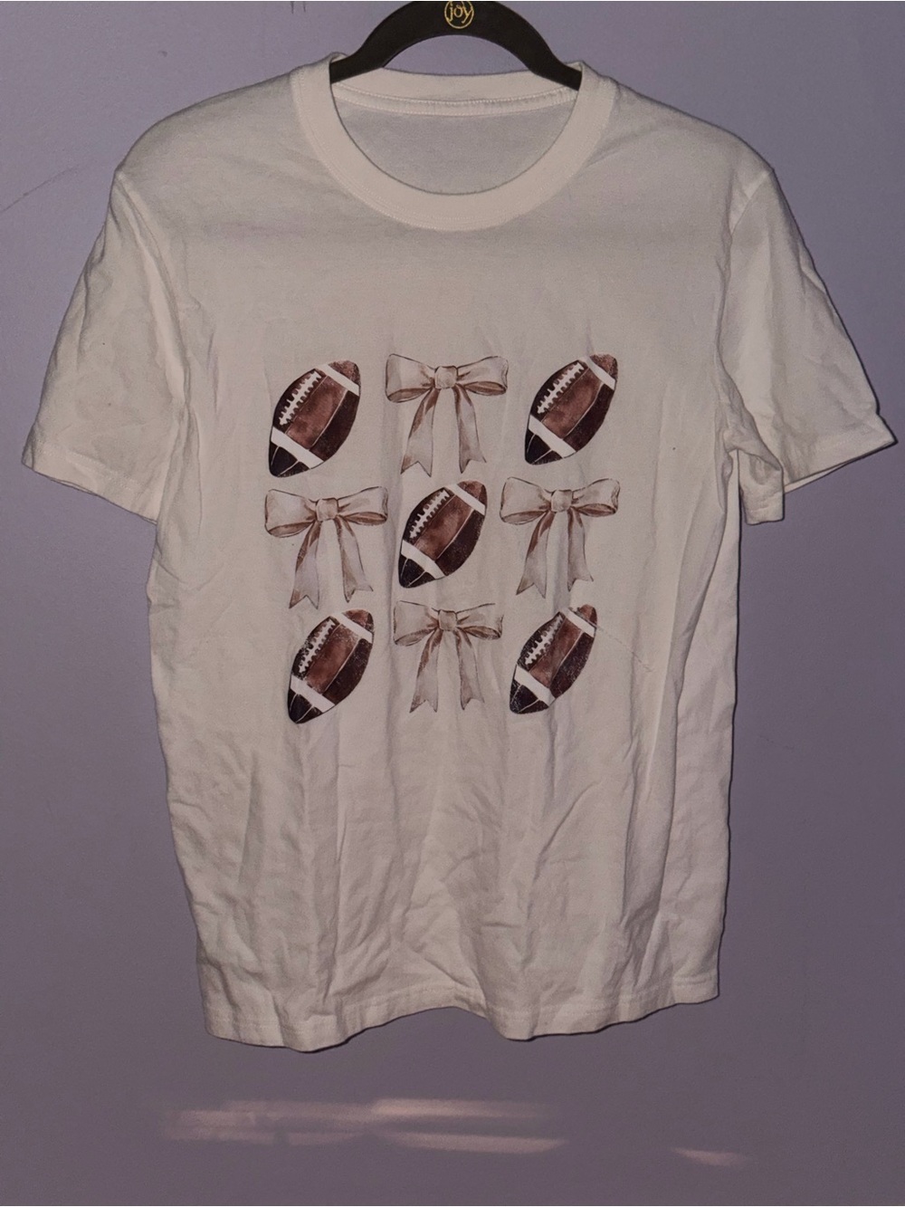 SHEIN White Short-Sleeve Tee with Football & Bow Print